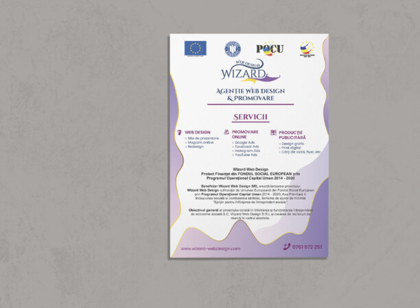 Ombre watercolor poster mockup psd on the wall afiș wizard web design