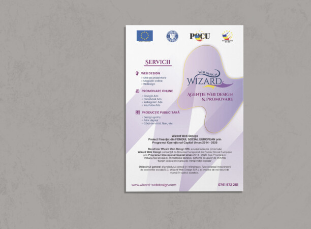 Ombre watercolor poster mockup psd on the wall afiș wizard web design